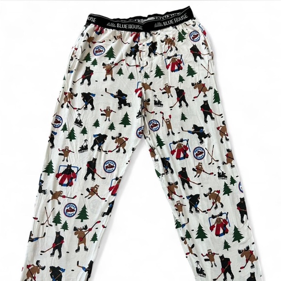 Women’s Pajama Pants - White and Multi Color Hockey Night in the Wild pattern - Picture 2 of 5